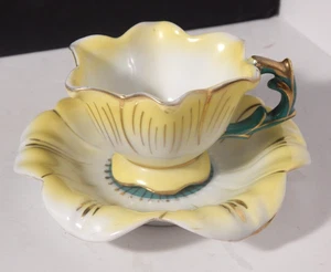 Demitasse Teetasse Untertasse Occupied Japan Merit China gelb floral Goldrand - Bild 1 von 6