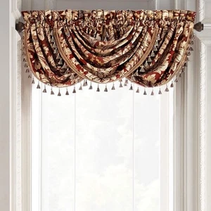 1 Croscill Arden Waterfall Swag Valance Red Gold Blue Tassels 48.5”x33” EUC! - Picture 1 of 18