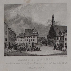 Carl Justus Ludwig Peschek Dom zu Meißen Markt in Zwickau Orig Kupferstich 1833 - Picture 1 of 5