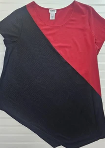 Monroe and Main Plus Size 2X Stretch Red/Black Asymmetrical Top - Picture 1 of 8