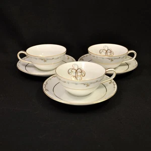 Noritake Set of 3 Cups & Saucers Esteem #5404 Esquire Japan 1953-1960 MCM w/Gold - Picture 1 of 24