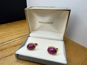 Vintage Bachrach Magenta Purple And Gold Cufflinks - Picture 1 of 3