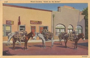 Mexikanischer Grenztransport - Holztragende Burros - 1940 - Bild 1 von 2