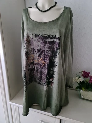 Lässiges Da.-Shirt Gr. 50-52 mit schwarzen Glitzersteinen, Oil-washed, Baumwolle - Bild 1 von 4