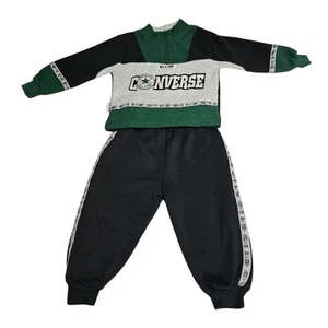 Vtg 90s Converse Kids All Star Sweatshirt & Pants Outfit Set Sz 5 Black Green - Picture 1 of 11