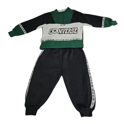 Vtg 90s Converse Kids All Star Sweatshirt & Pants Outfit Set Sz 5 Black Green - Image 1 of 4