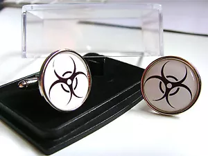 BIO HAZARD SYMBOL PHYSICS CHEMISTRY ATOM MENS CUFFLINKS GIFT - Picture 1 of 1