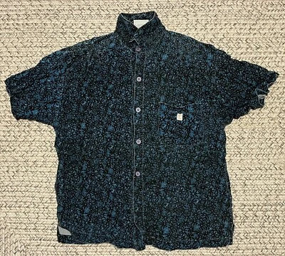 Camisa Aloha Hawaiana Tablas de Surf Oxidadas MEDIANA Azul Floral De Colección 100% Rayón Foto 1 de 2