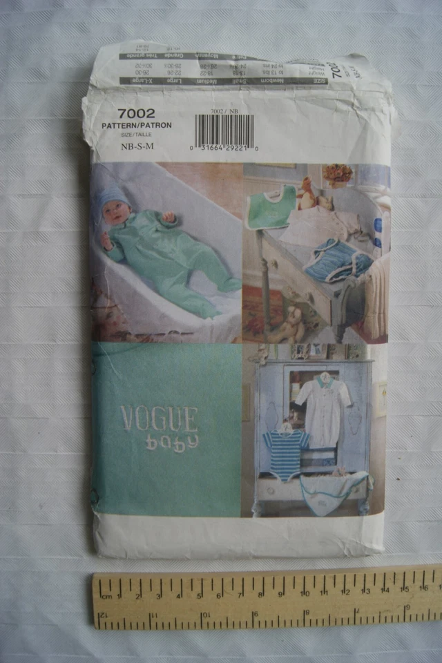 1999 Vogue Pattern No. 7002 infant gown jumpsuit romper hat top diaper cover + - Image 1 of 1