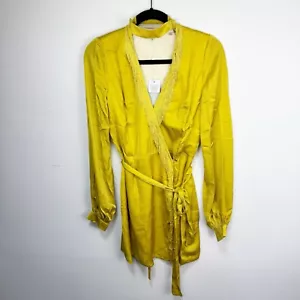 Brittany Aldean gelbes Wickel Fransen Kleid abnehmbarer Kragen & Gürtel Gr. Medium NEU - Bild 1 von 9