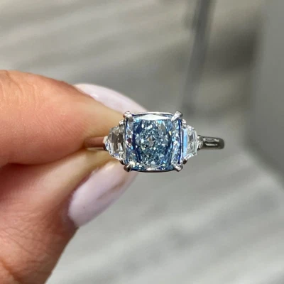 Platinum Fancy Vivid Wedding Diamond Ring 950 IGI Lab Grown Cushion 2.21 Carat - Image 1 of 4