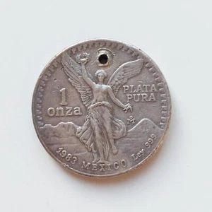 1983 Mexico Libertad 1 Onza Plata Pura - 0.999 Fine Silver hole Pendant - Picture 1 of 2