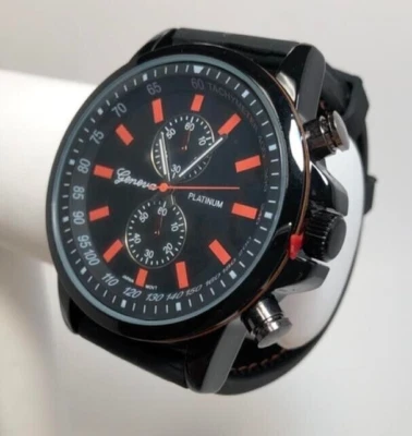 NEW Geneva Platinum 9700-OR Men's Tachymeter Orange Accent Black Sport Watch - Image 1 of 4