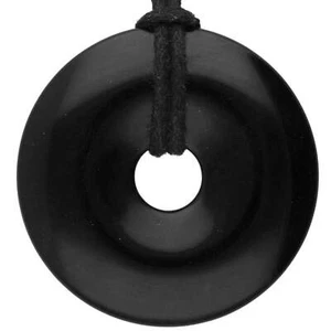 Schwarzer Obsidian Donut 40 mm Anhänger mit Baumwollband | Edelsteinschmuck - Picture 1 of 1