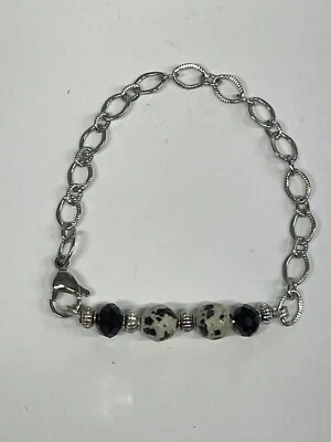 Pulsera Dalmation Jaspe Piedras Preciosas Cristal Negro Acero Inoxidable Artesanal NUEVO Foto 1 de 4