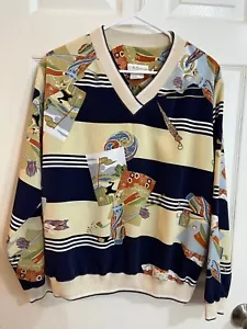 Vintage Magicia USA Made Golf Print Sweatshirt Pullover Retro 90s Preppy M - Picture 1 of 10