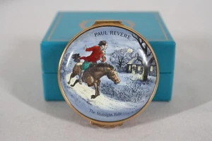 RARO! SCATOLA SMALTATA HALCYON DAYS BILSTON & BATTERSEA PAUL REVERE THE MIDNIGHT RIDE - Foto 1 di 5