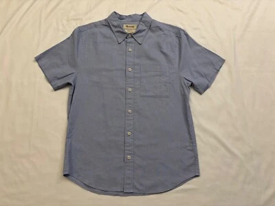Madewell men's Perfect Short-Sleeve Shirt in Hemp-Cotton Blend, Blue, Medium - Image 1 of 4