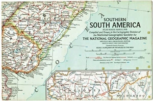 ⫸ 1958-3 March Vintage SOUTHERN SOUTH AMERICA Map National Geographic - A3 - Picture 1 of 5