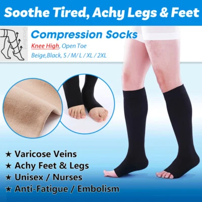 Men Women Compression Socks Open Toe Support Stockings Varicose DVT Anti Fatigue - Image 1 of 4