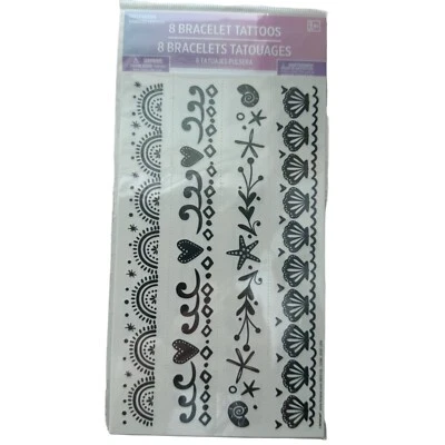 Pulsera tatuaje temporal Amscan 1 x 7" cada una negra corazón concha bolsa botín fiesta Foto 1 de 4