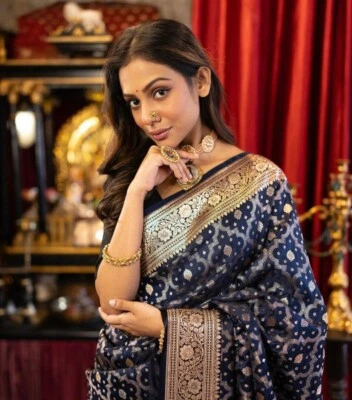 NUEVA BLUSA SARI NUEVO SARI INDIO BODA DISEÑADOR BOLLYWOOD PAQUISTANÍ FIESTA ROPA Foto 1 de 4