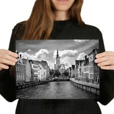 A4 BW - Brugge Belgium Canal River View Poster 29.7X21cm280gsm #42636