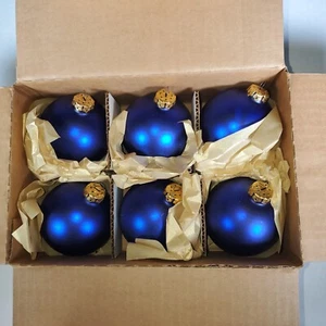 Christmas Rauch Magic Blue Ornaments Glass Set 6 Original Box 2.5" Vintage - Foto 1 di 2