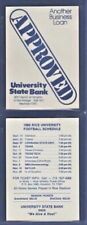 NCAA FOOTBALL 1980 RICE pocket schedule STATE BANK