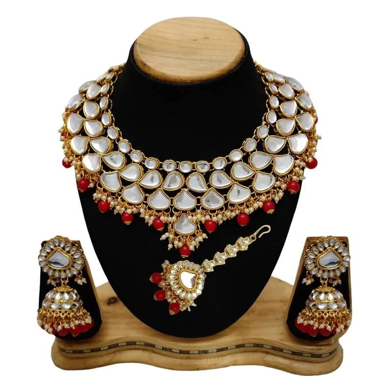 Vergoldet Kundan Choker Braut Halskette Jhumka Indisch Bollywood Schmuck Sets - Bild 1 von 1