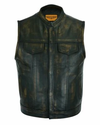 Mens Motorcycle Distressed Brown Collar Leather Vest Butter soft Thick Leather  - Image 1 of 4