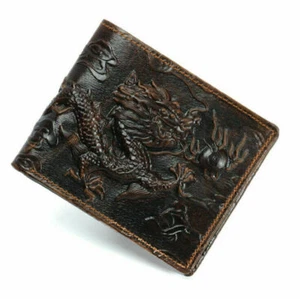 Dragon Brown Faltbare Geldbörse Rinds Echtleder Herren Geldbörse Rindsleder Reisetasche - Bild 1 von 6