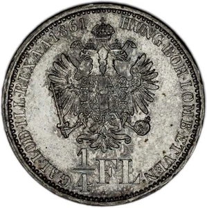 AUSTRIA coin 1/4 Florin 1861 B Rare date and mint mark !!! UNC Uncirculated - Picture 1 of 7
