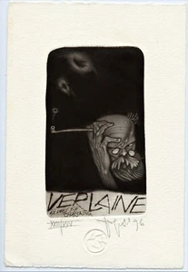 Paul Verlaine, France, Smoking, Original Etching Ex libris by Yuri Borovitsky - Picture 1 of 2