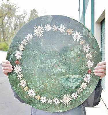  Antiga mesa de coquetel/mosaico de mármore embutido/top 24""/ 61 cm/ coroa de flores Pietra Dura - Imagem 1 de 4