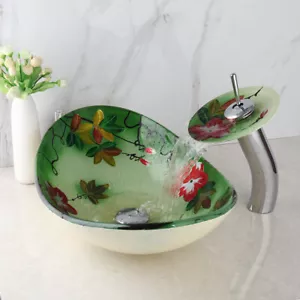 Lavello in vetro temperato con rubinetto in ottone cromato set lavabo e piano di scarico - Foto 1 di 9