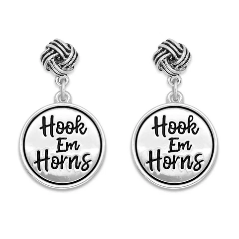Texas Longhorns Hook Em Horns Silver Twist and Shout Earrings Jewelry Gift UT Cover