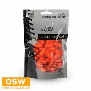 100 x Disposable Bullet Shaped Earplugs SLC80 : 26dB Class 5, AS/NZS 1270:2002 - Foto 1 di 3