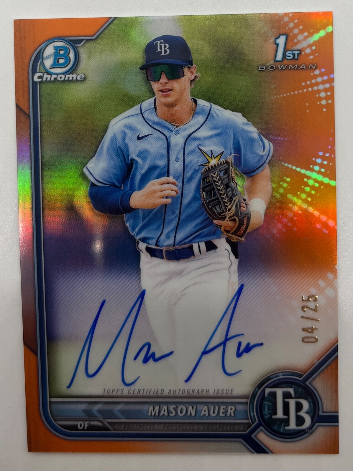 Mason Auer 2022 Bowman Chrome 1st Orange Refractor Auto /25 Rays