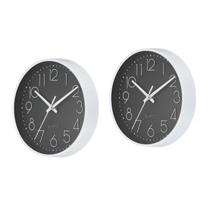 2Pcs 8" Round Wall Clock Battery Operated Silent Non-Ticking Office Clocks Black - Picture 1 of 6
