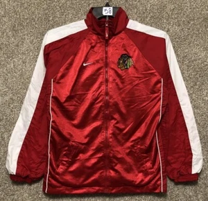 Vtg Nike Boys Youth Large 16/18 Red Satin Chicago Blackhawks NHL Zip Jacket - Picture 1 of 13