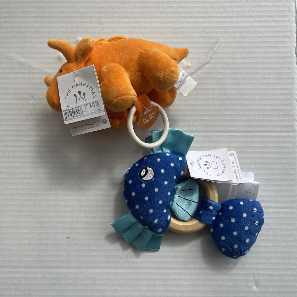 Manhattan Co. Squeaker Fish Teether Rattle + Rhinoceros Wiggle Baby Toys  Age 3m - Image 1 of 4