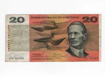 1972 $20.00 NOTE  - PHILLIPS/WHEELER COMMONWEALTH OF AUSTRALIA BANKNOTE - image 1 of 2
