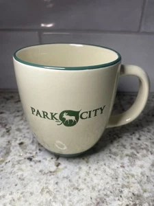"Taza de café de cerámica Park City Utah borde verde logotipo de alce recuerdo 4""" - Imagen 1 de 4
