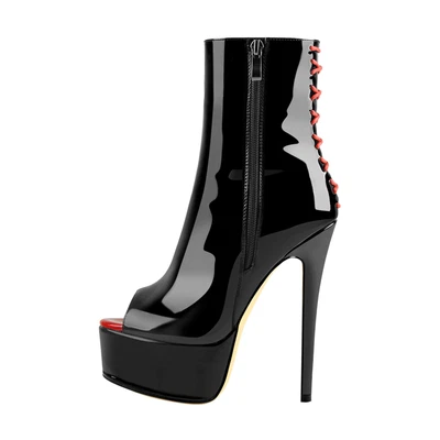 Women's Peep Toe Patent Leather Platform Ankle Boots Sexy Stilettos Pumps US11 - Image 1 of 4