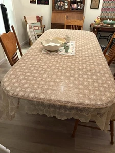 Beige Rectangle Lace Table Cloth Table Size 90”X40” - Picture 1 of 5