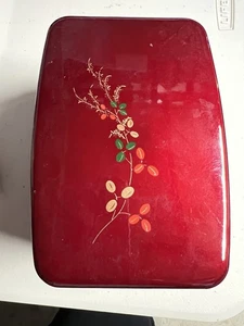 Japanese Bento Box Lunch Container Double Tier Layered Red Flowers - Picture 1 of 18