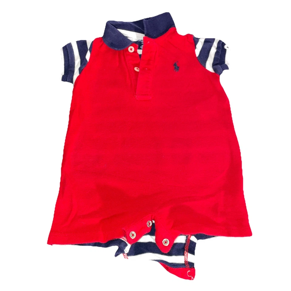 Ralph Lauren Polo Shortall 3 Meses Rojo Big Pony Rugby Una Pieza Bebé Conjunto Foto 1 de 4