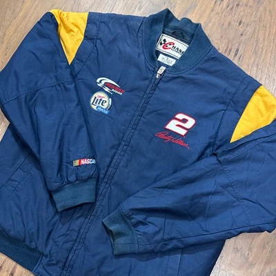 Vintage Rusty Wallace Jacket Mens M Blue Full Zip Bomber Chase Nascar Racing 90s - Image 1 of 4