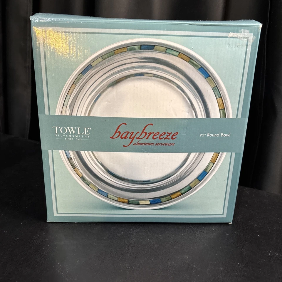 Towle Silversmiths Baybreeze Aluminio 9 1/4 Incrustación de Hueso Borde Cuenco Redondo En muy buena condición Foto 1 de 4